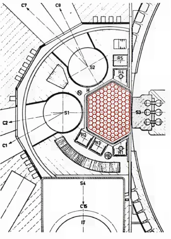 Figure 9: Horizontal source used to start up theassembly of U 235 or Pu 239 fuel elements, is contained in a hexagonal vessel H