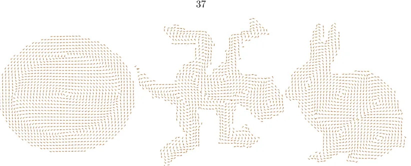 Figure 4.3: Domain-altered Hodge starsdiﬀerent 2D domain shapes, obtained through a simple alteration of the Hodge star: Hedge-hog visualization of Ψ5 on a 2562 grid for three ⋆ operator.