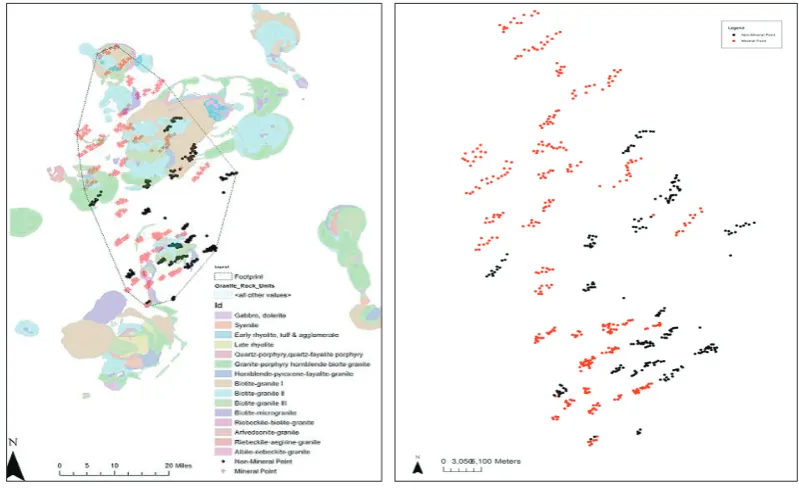 Fig. 4. Geological mineral data maps and extracted mineral data points represented as a 2D map 