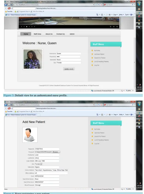 Figure 3. Default view for an authenticated nurse profile. 
