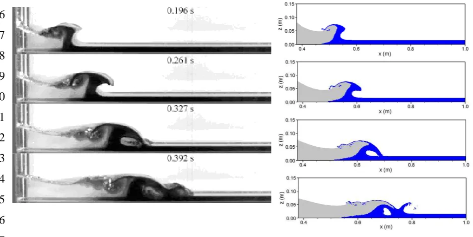 Figure 5 Experimental (left, Janosi et al., 2004) and numerical (right) mixing patterns at 