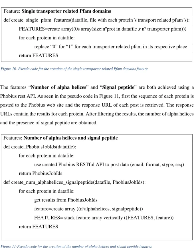 Figure 10- Pseudo code for the creation of the single transporter related Pfam domains feature