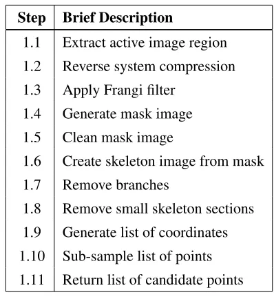 Table 1 Candidate vessel location: List of algorithm steps.