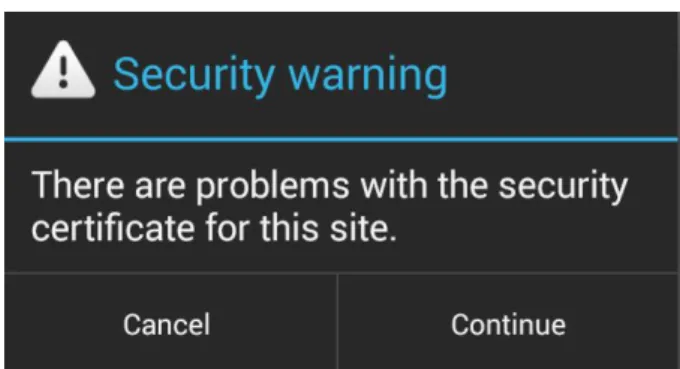 Figure 4.2: Certificate warning displayed by Job Search app in S2 and S3.