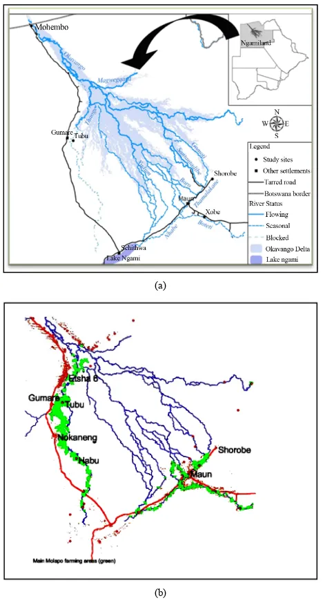 Figure 4. Map showing study sites ((a), Chimbari et al., 2009) and the main 