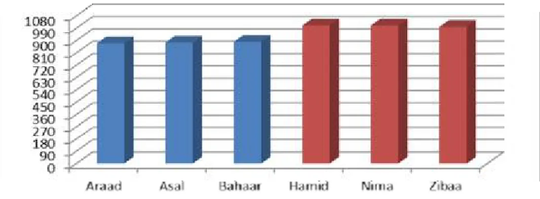 Figure 4.4. Input frequency and language development  in first language acquisition by  Iranian infants (30-32 months old) 