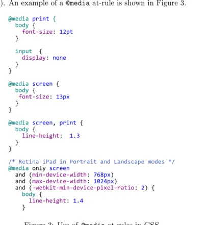 Figure 3: Use of @media at-rules in CSS