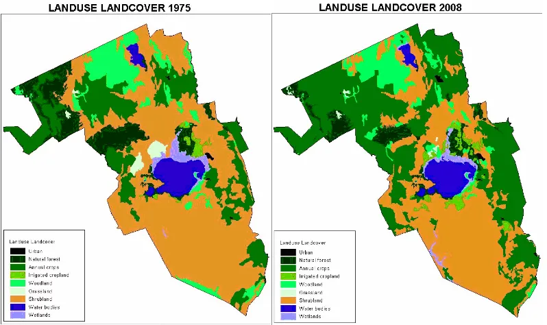 Figure 1: Landcover within the NWC in 1975 and 2008 (SPARVS, 2009) 