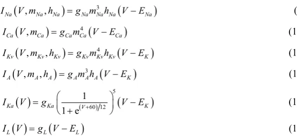 Figure 2The present study next investigated how variations in each ionic conductance value changed the stimulation conditions in which threshold in order to reveal the relationship between the ionic conductances and the dynamics of the model