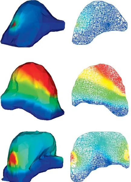 Fig. 3.Surface and wire-frame renderings of example solutions for modelsshown in Fig. 2