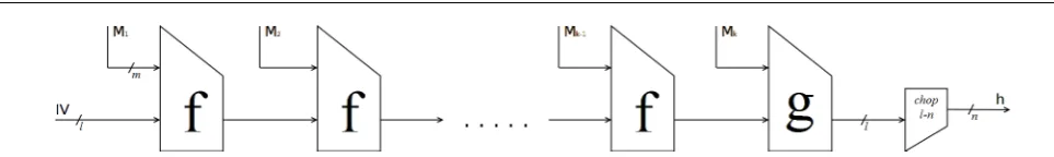 Fig. 3 A generalized Merkle-Damg˚ard structure. f,g are two compression functions, and chopl−n chops off l −n bits of the state.