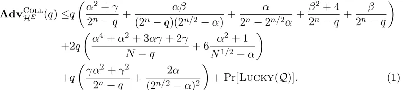 Table 2. Upper bounds on AdvCollHE (q) as given by Theorem 1