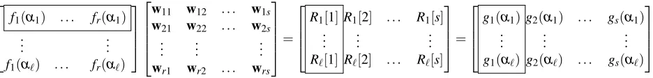Figure 1: Our PIR protocol illustrated. Each row of the leftmost matrix corresponds to a Shamir secret share of thedatabase row being queried; each column of the rightmost two matrices corresponds to a Reed-Solomon codewordencoding a word of the queried da