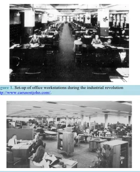Figure 1. Set-up of office workstations during the industrial revolution  http://www.carusostjohn.com/