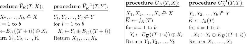 Fig. 6: Two VIL tweakable cipher constructions, based on conventional counter-mode encryption over an ncipher-bit block- E.