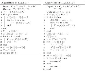 Fig. 2. The encryption EK(A, M) and decryption DK(A, C, T) algorithms of APE.