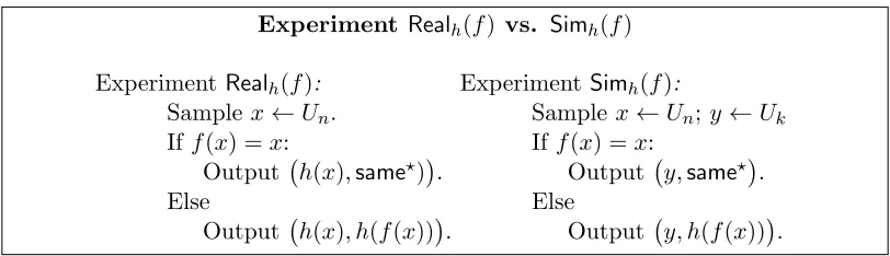 Figure 1: Experiments deﬁning a non-malleable key derivation function h