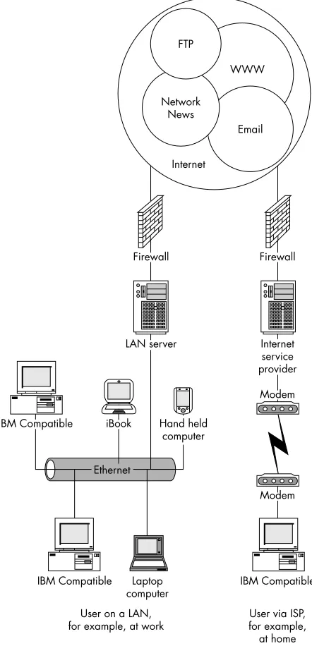 Figure 1Simplified schema of the internet. FTP, file transferprotocol; ISP, internet service provider; LAN, local area network;WWW, world wide web.