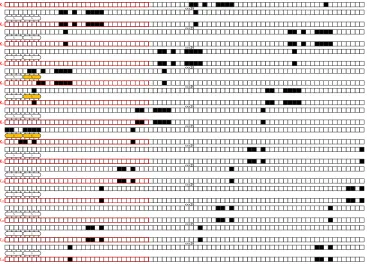 Fig. 2: A 14-round Related-key Diﬀerential Characteristic of LBlock (Characteristic in the Key ScheduleAlgorithm); a black square represents 1, and a white square represents 0.