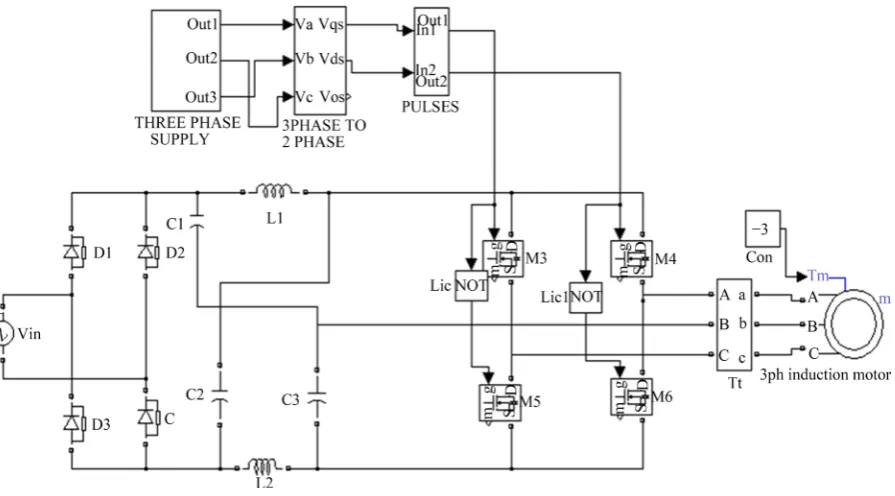 Figure 3. Simulink model for reduced switch Z-source inverter. 
