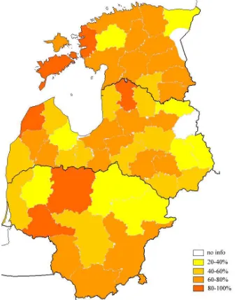 Figure 2 . Map of regions’ efficiency levels (Model ROAD) 