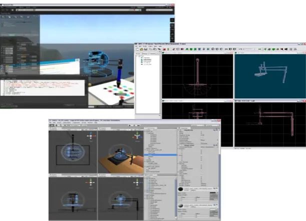 Figure 1.8: Second Life viewer, Unity3D editor, and 3D gaming editor 