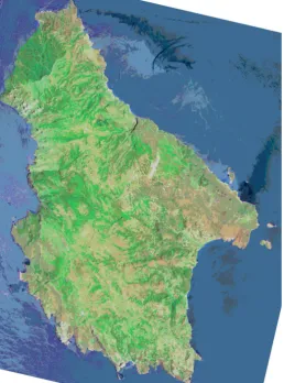 Figure   7.   SPOT   image   of   Kythera,   Greece.   The   image   is   a   ‘false   color’   composite   of   three   different   spectral   bands