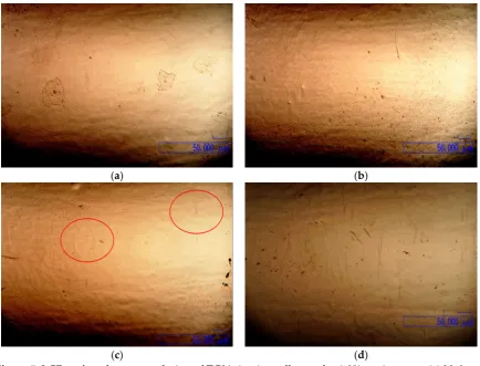 Figure 5. LCF surface damage evolution of TC21 titanium alloy under 1.8% strain range: (a) N=0 cycles ; (b) N=90cycles (5%); (c) N=180 cycles (10%); (d) N=360 cycles (20%)