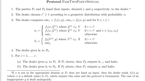 Figure 5: Protocol FairTwoPartySpecial for securely computing a function fsp.
