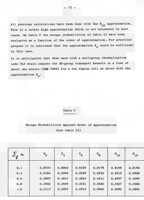 Table V Escape Probabilities Against Order of Approximation 