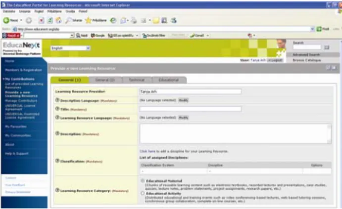 Fig. 1: The educational portal Educanext – v. 1.0  Based on general educational metadata and  target-audience specific offer information (e.g