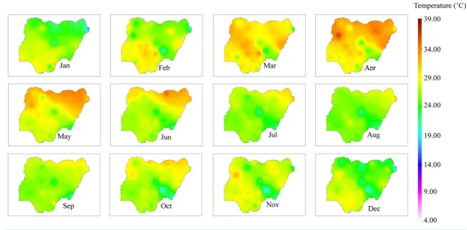 Figure 8. Distribution of monthly mean temperature (January-December) between 1984 and 2013
