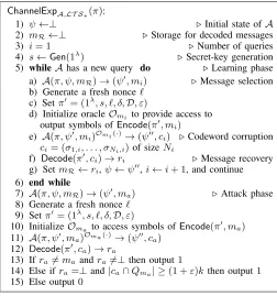 Fig. 2.Security game for private LT-coding schemes.