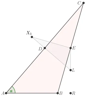 Figure 3. △LEX3 is similar to △ABC constructed from the private geometric security parameters.