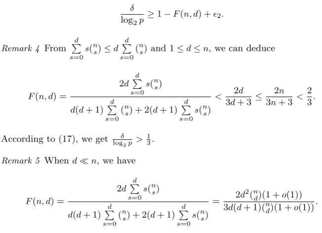 Table 3 Experimental results of the second strategy on low bounds ofδlog2 p for 1000-bit p.
