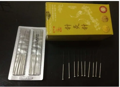 Figure 1. Filiform, stainless silver acupuncture needles (0.25 - 0.3 mm in diameter, 25 - 40 mm in length)