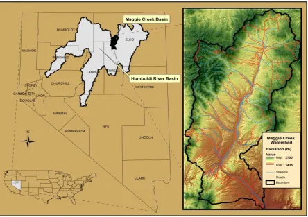 Figure 1. Location of map of the Maggie Creek watershed northeastern Nevada within the Humboldt River basin