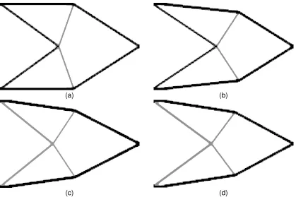 Fig. 9. Final designs for two-material scheme. Effect of different Young’s modulusE2values onfinal design: (a) 150 GPa; (b) 100 GPa; (c) 50 GPa; (d) 20 GPa.