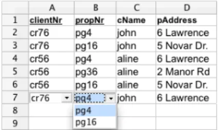 Figure 3: Selecting possible values of columns using a combo box.