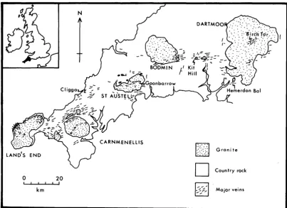 Fig. 1. Geological map of SW England (adapted from Alderton, 1976) 