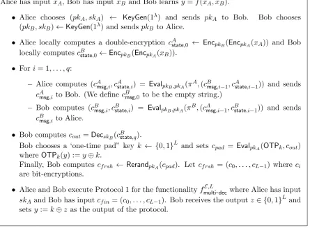 Figure 3: Second Construction– general protocol for y = f(xA, xB).