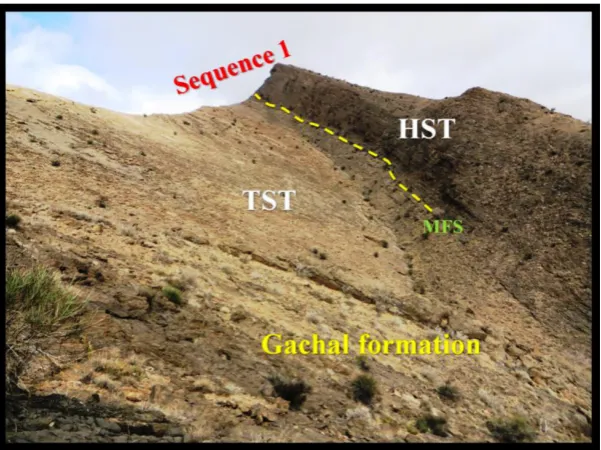 Figure 10. Image of the first depositional sequence of Gachal formation in Madbeiki section: the first sequence contains SB1 and is errosinal