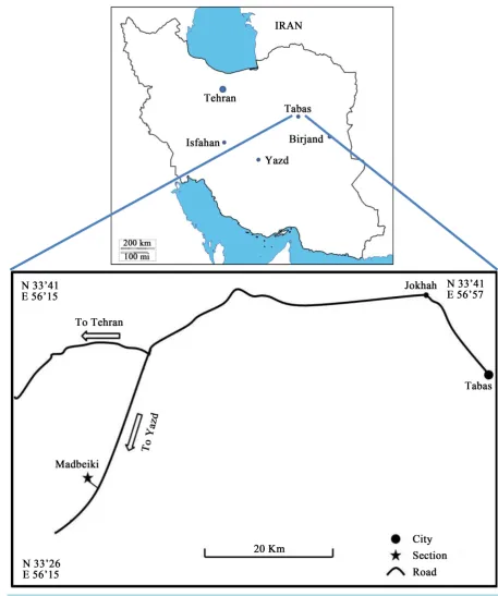 Figure 1. Geographical position and access way to Gachal formation in Madbeiki section