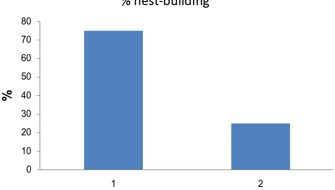 Figure 3. Comparison between the % of nest-building in the experimental group where three males were held in the aquarium (number of aquarium = 8) and the control group where one male was held in the aquarium (number of aquarium = 8)
