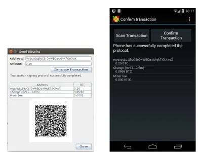 Figure 4.2: The desktop GUI (left) and the smart phone GUI (right) after completinga transaction.