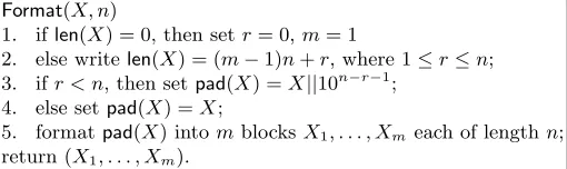 Table 1. Deﬁnition ofof the parameters Format(X, n) where X is an arbitrary length binary string and n is a positive integer