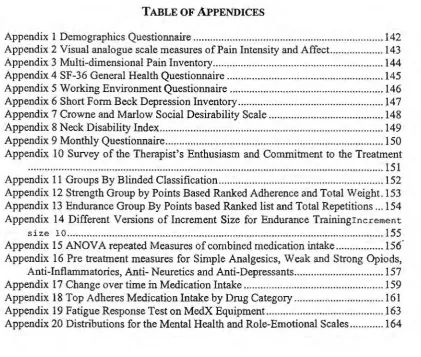 TABLE OF APPENDICES 
