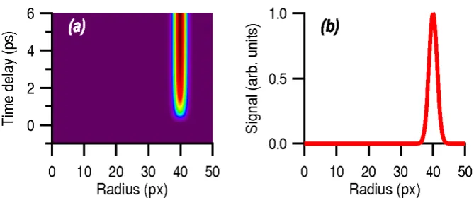 Figure 3. (a) 2D representation of the signal shown in Figure 2 angularly integrated as a function ofradius and time