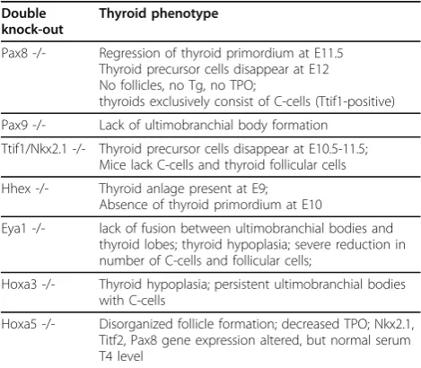 Table 2 Thyroid developmental markers containing ARE-sequences and phenotypes studied on double knock-outmice, modified from [85].