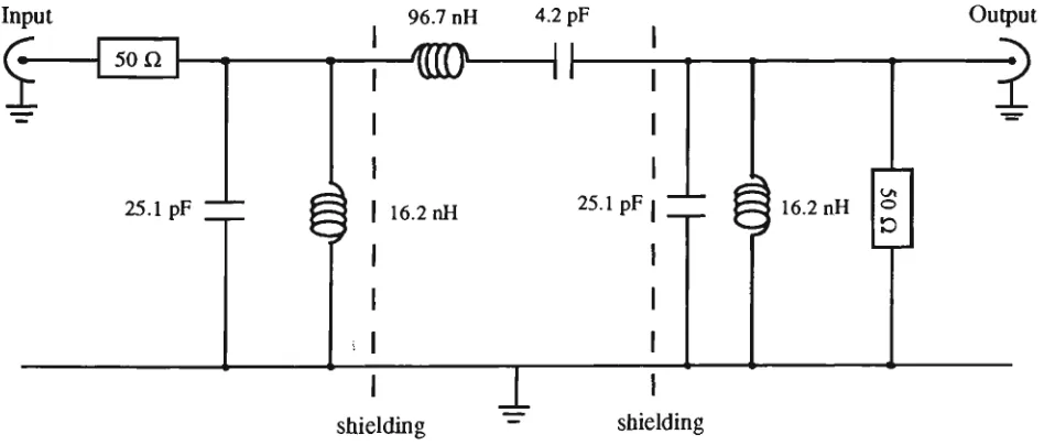 Fig 5.16 Bandpass filter circuit p70 M H z - 330 M H z ) 